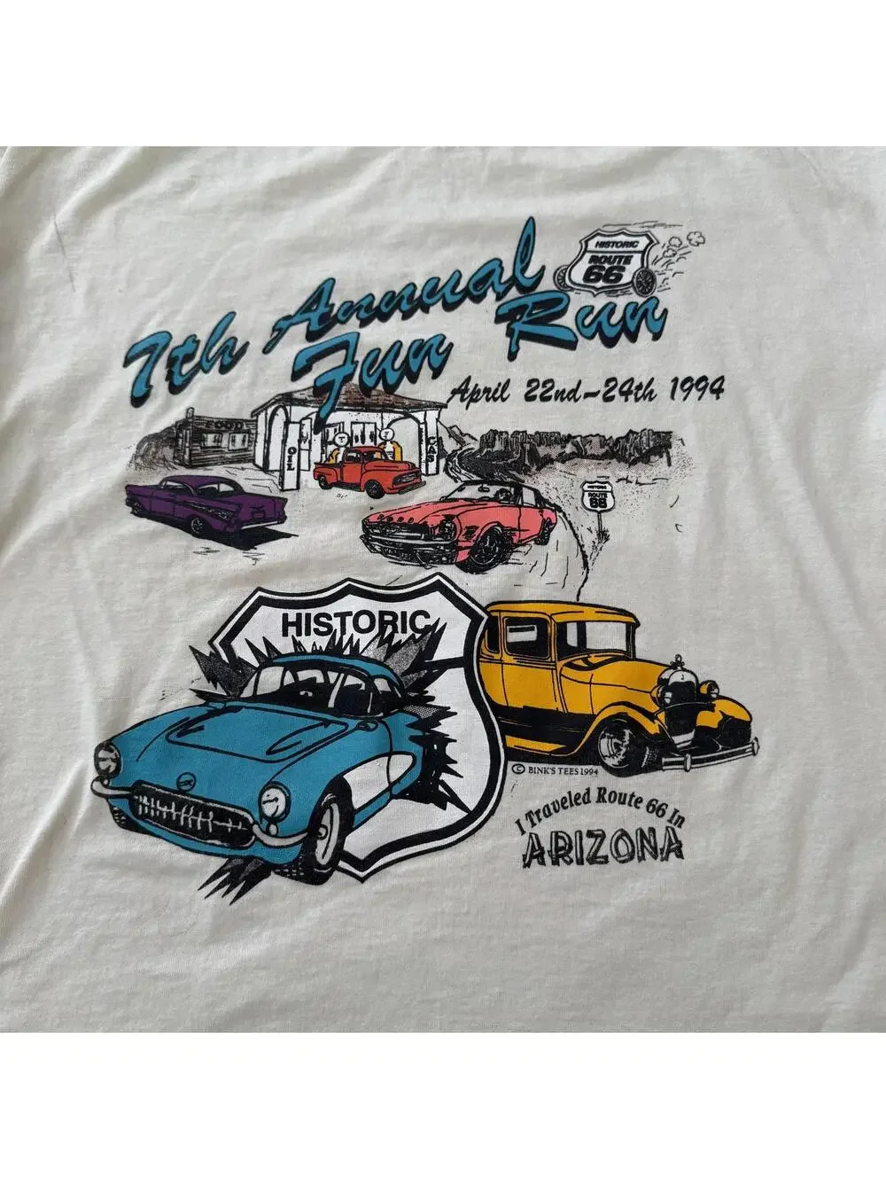 Vtg 1994 Route 66 Fun Run Arizona Car T-Shirt XL USA